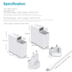 Chargeur USB-C Compatible pour MacBook / Pro / Air 12" 13" 61 Watt