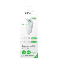 Pack Chargeur USB-C/USB + Câble 1M lightning pour Apple iPhone