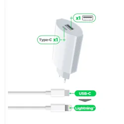 Pack Chargeur USB-C/USB + Câble 1M lightning pour Apple iPhone
