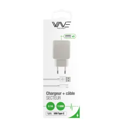 Pack Chargeur 2.1A + cable USB-C 1M pour Smartphone