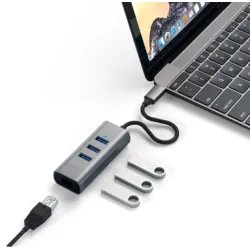 Satechi - Adaptateur USB-C vers Ethernet / 3 x USB 3.0 - Gris Sideral