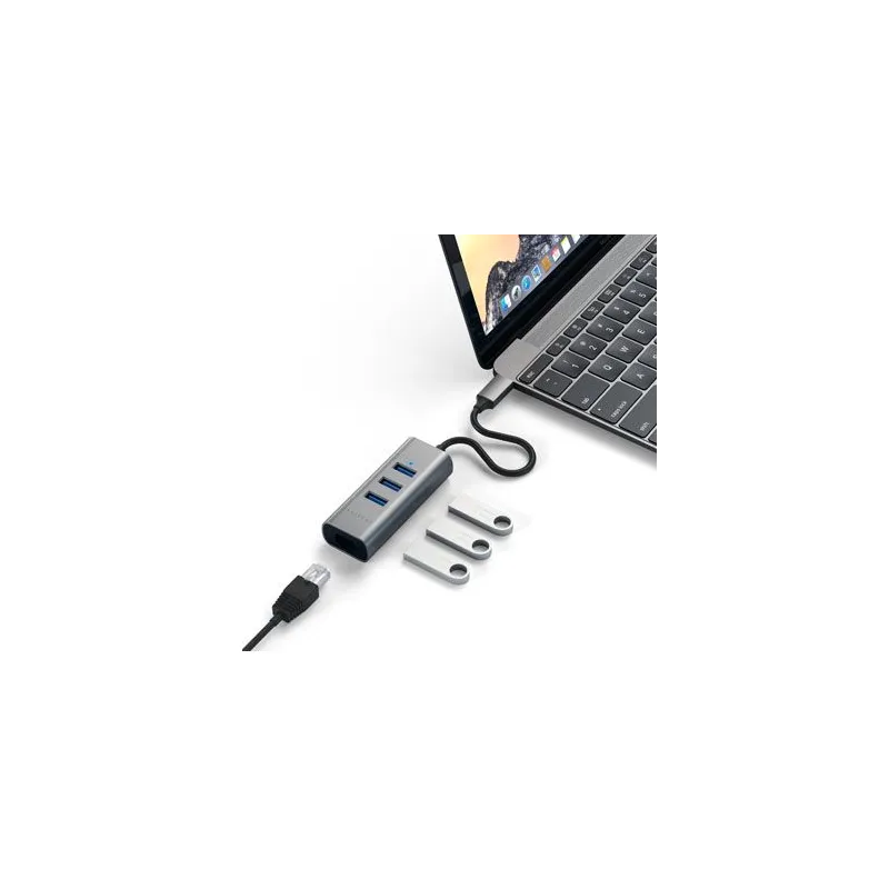 Satechi - Adaptateur USB-C vers Ethernet / 3 x USB 3.0 - Gris Sideral Satechi - Adaptateur USB-C vers Ethernet / 3 x USB 3.0 - Gris Sideral