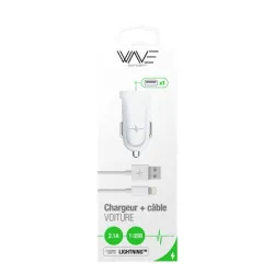 Pack chargeur voiture 1USB 2.1A + Cable Lightning - Macinfo