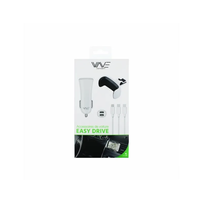 Wave - Pack Chargeur voiture - Câble 3 en 1 + Chargeur 1 USB 3,1A Wave - Pack Chargeur voiture - Câble 3 en 1 + Chargeur 1 USB 3,1A